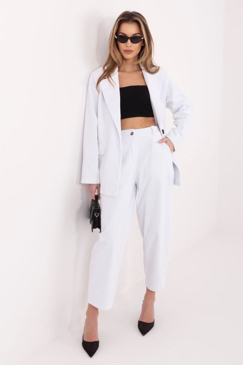 Love Lace Love Lace Women's Paris Chic High Waist Corduroy Carrot Pants in White - 1