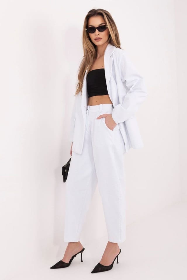Love Lace Love Lace Women's Paris Chic High Waist Corduroy Carrot Pants in White - 2