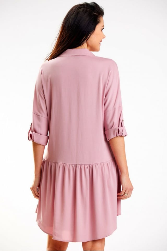 Love Lace Love Lace Women's Long Sleeve Trapezoid Collar Shirt Dress in Pink - 3