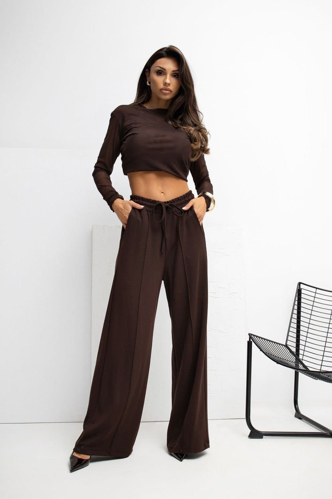 Love Lace Love Lace Women's Butter Soft Palazzo Sweatpants Trousers in Brown