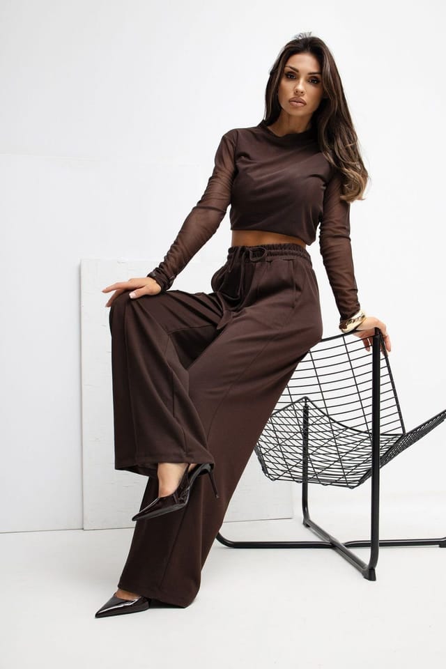 Love Lace Love Lace Women's Butter Soft Palazzo Sweatpants Trousers in Brown - 2