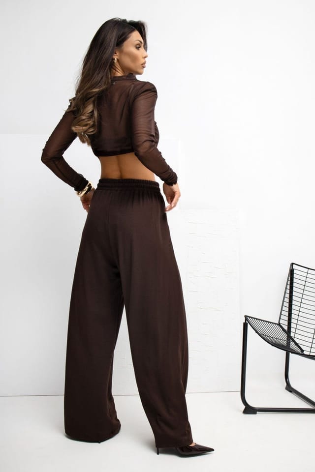 Love Lace Love Lace Women's Butter Soft Palazzo Sweatpants Trousers in Brown - 3