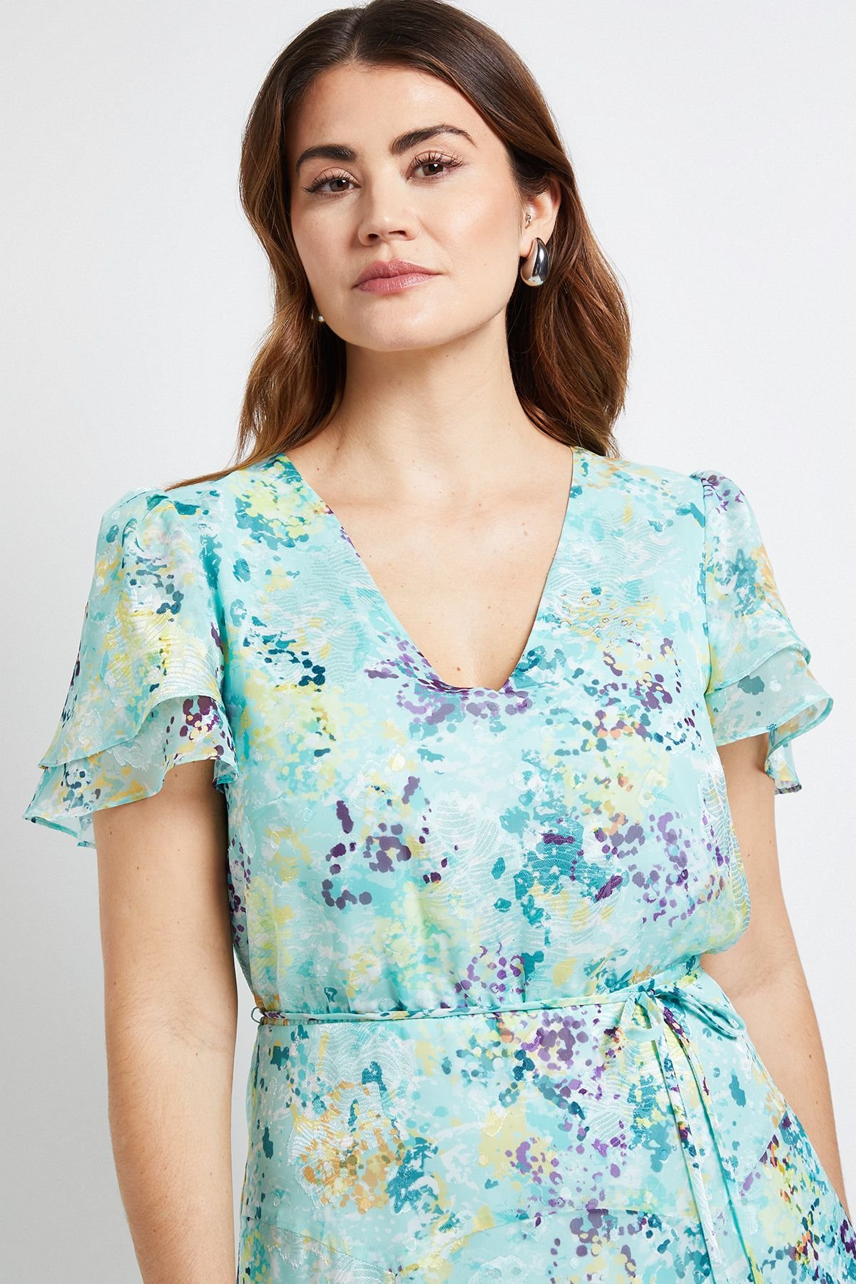 Wallis Wallis Women's Floral Burn Out Frill Sleeve Midi Dress in Sage - 4