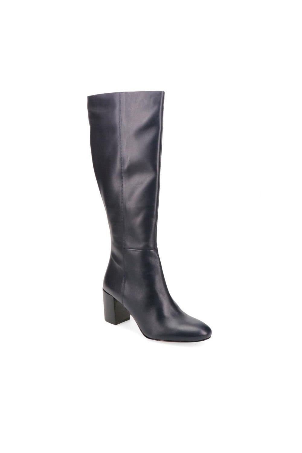Jones Bootmaker Jones Bootmaker Women's Neptune Medium Calf Fit Long Leather Boots in Navy