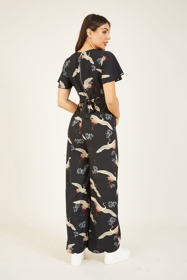 Yumi Yumi Women's Black Crane Print Jumpsuit - 3