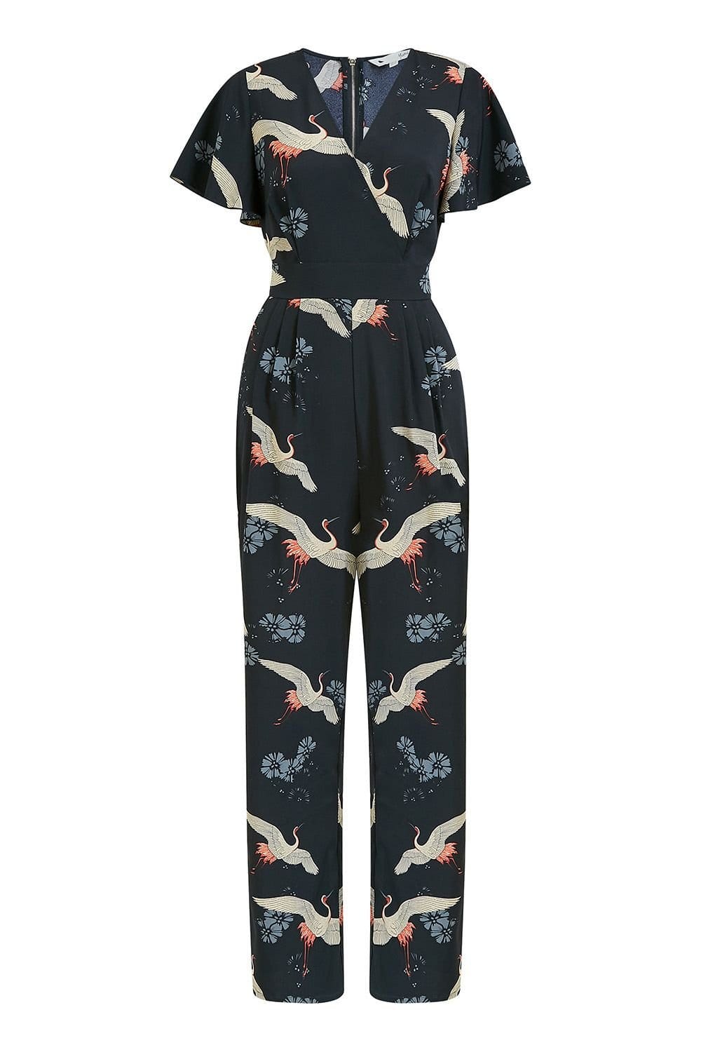 Yumi Yumi Women's Black Crane Print Jumpsuit - 4