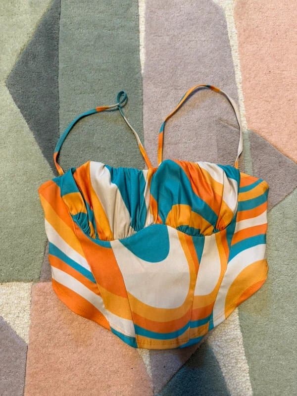 ASOS ASOS Design Retro Swirl Print Corset Top - Blue/Orange - Size UK 10