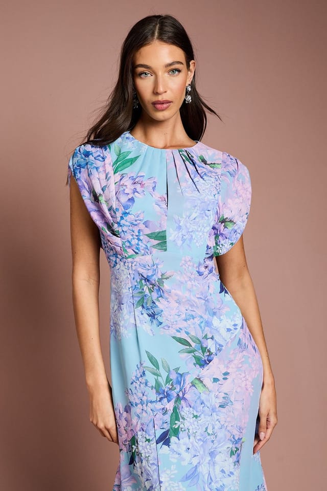 Coast Coast Women's Cap Sleeve Floral Chiffon Midi Dress in Pale Blue - 2