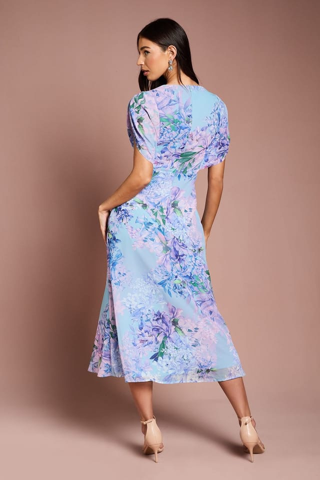 Coast Coast Women's Cap Sleeve Floral Chiffon Midi Dress in Pale Blue - 3