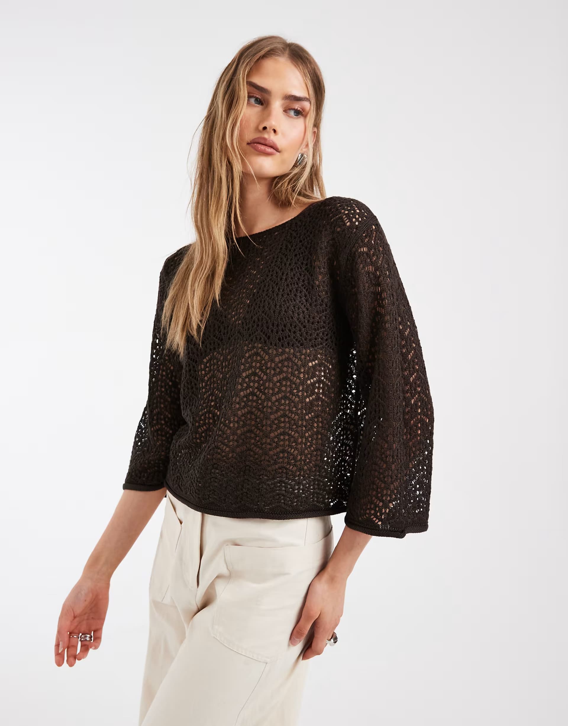 ASOS JDY boatneck crochet top in brown