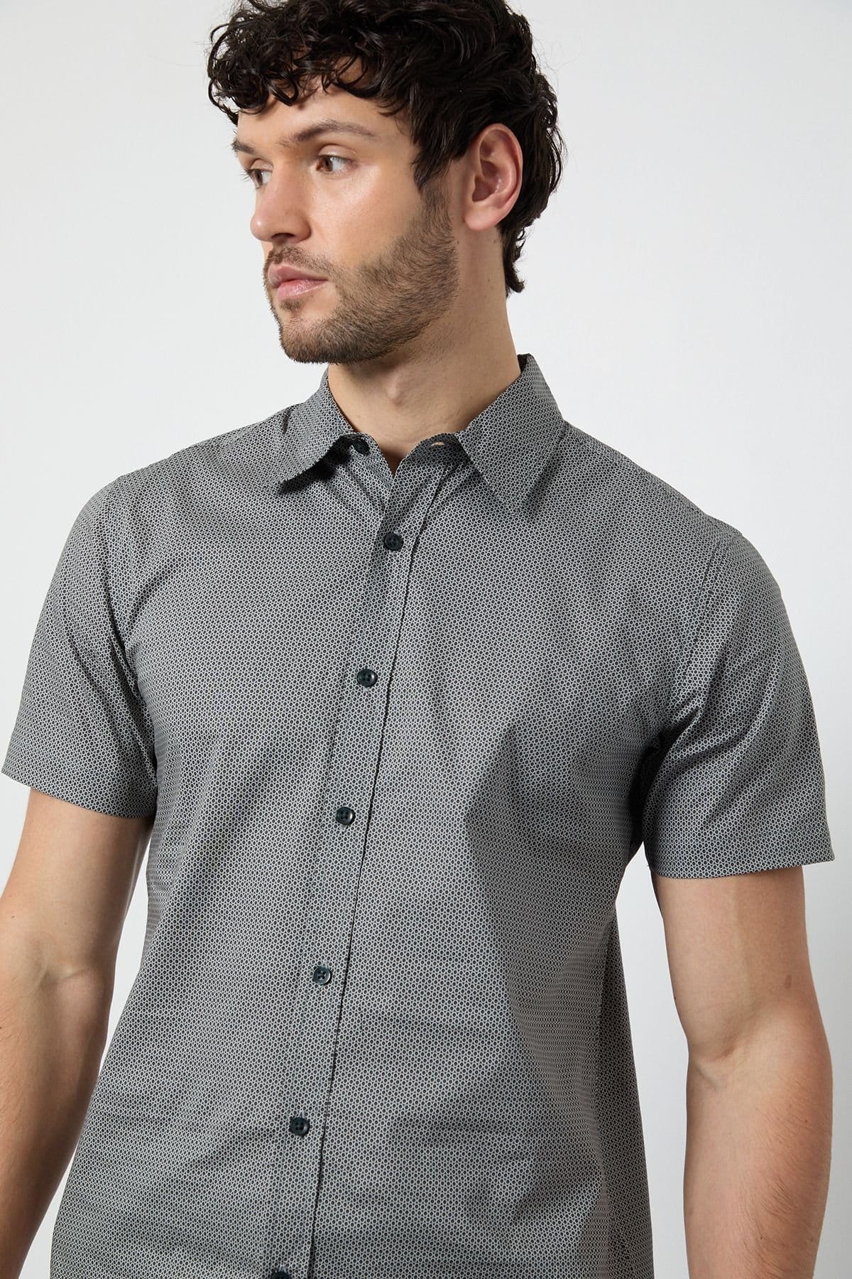 Burton Burton Men's White Geometric Print Short Sleeve Shirt - 4