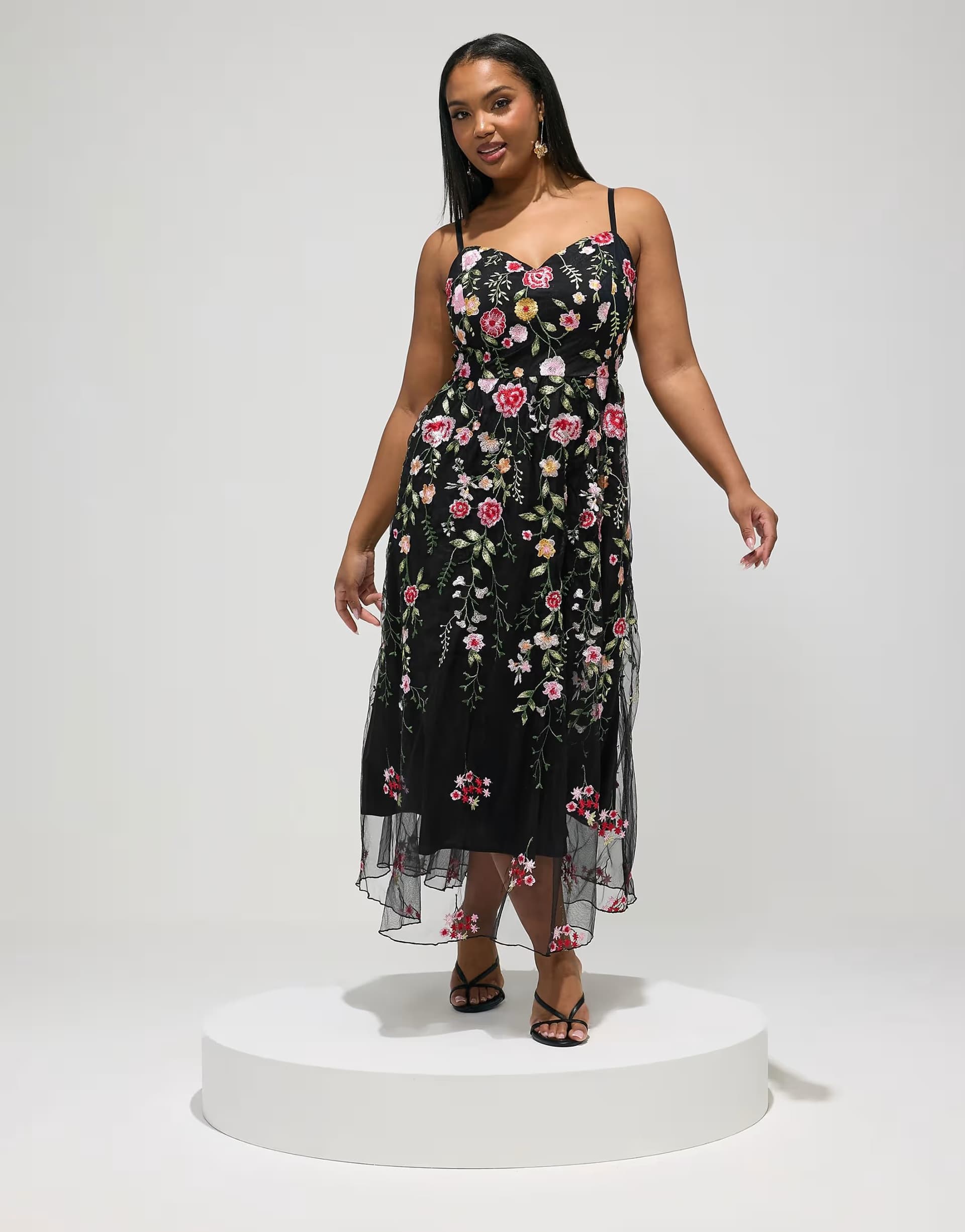 ASOS Yours Clothing Floral embroidered maxi dress in black