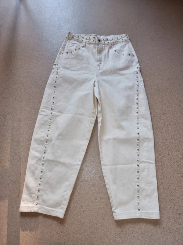 Never Fully Dressed Studded barrel-leg jeans ecru
