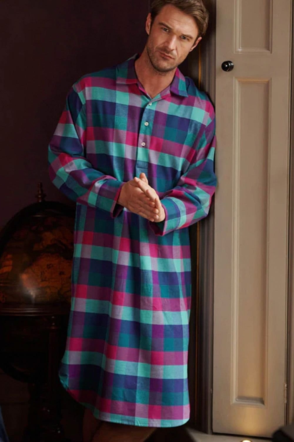 British Boxers British Boxers Men's 'Montrose' Check Brushed Cotton Nightshirt - 1