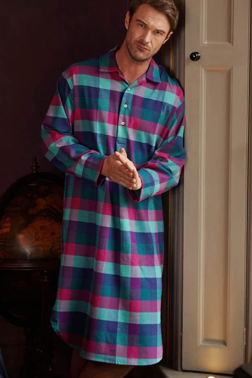British Boxers British Boxers Men's 'Montrose' Check Brushed Cotton Nightshirt - 1