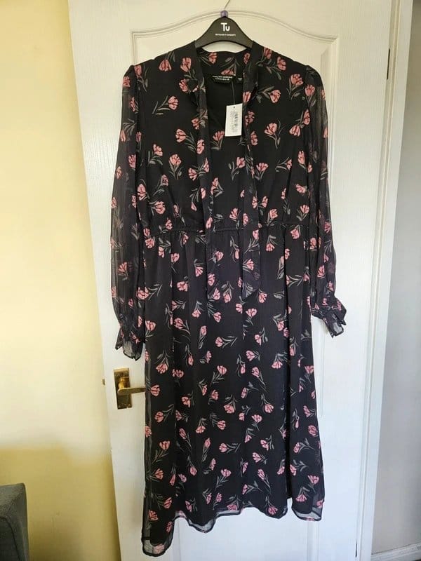 Dorothy Perkins Floral Chiffon Tie-Neck Midi Dress, Size 18