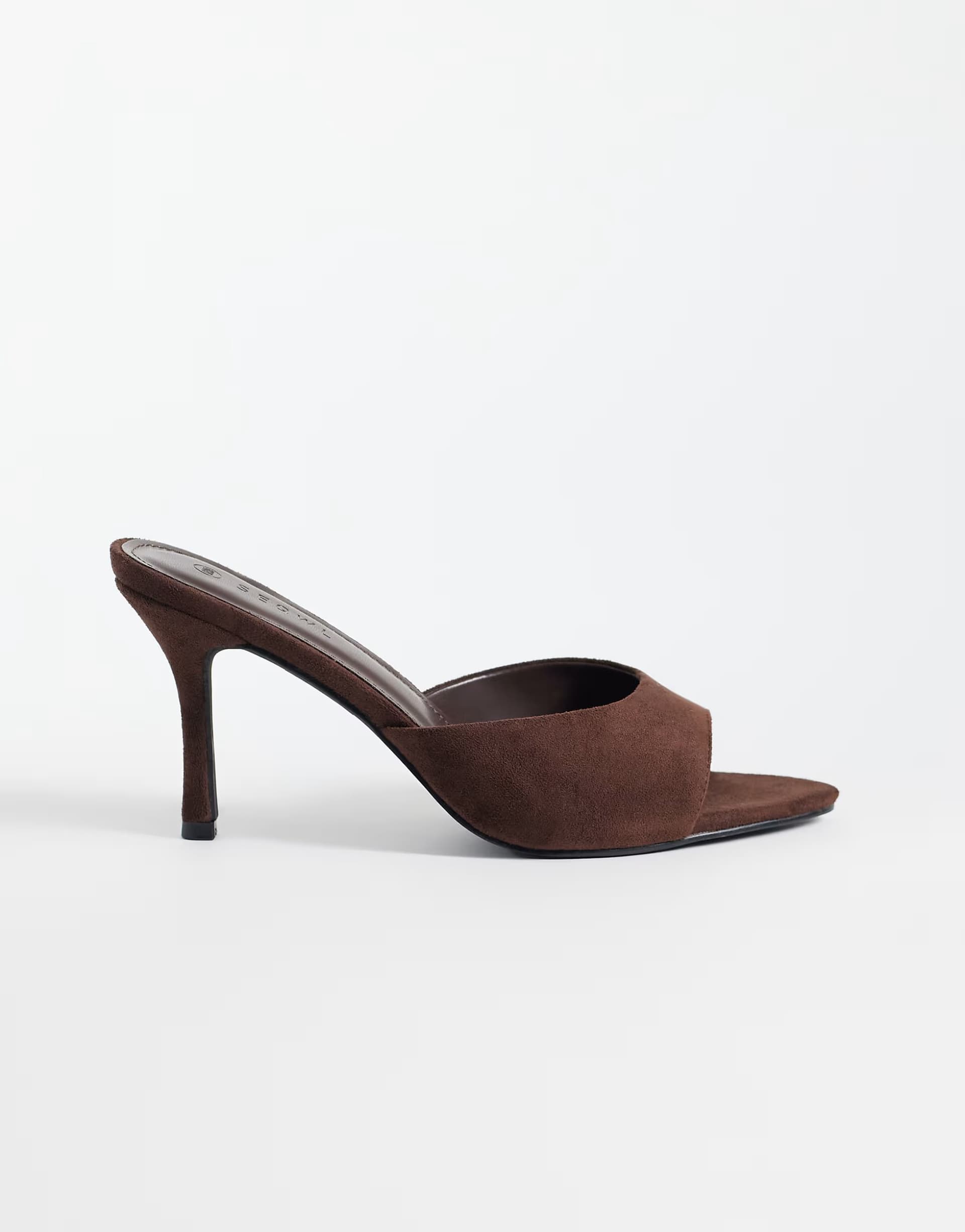 ASOS SEQWL Wide Fit Ocon heeled sandal in suedette chocolate