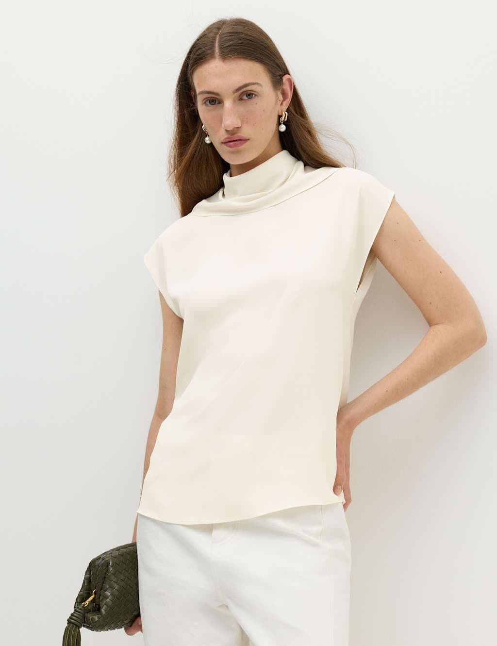 Marks & Spencer M&S Cowl Neck Top Ivory