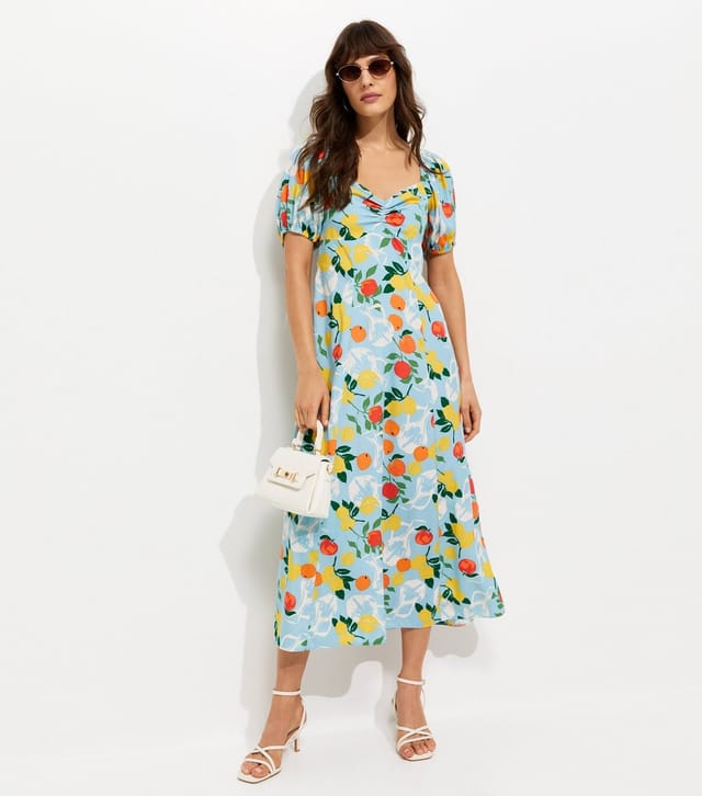 New Look Women's Tall Blue Fruit Print Crepe Midi Dress New Look - 2