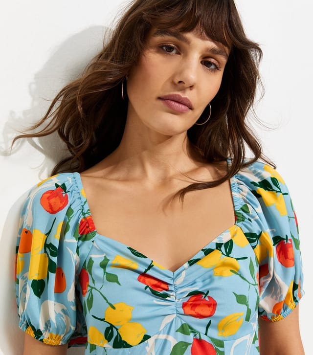 New Look Women's Tall Blue Fruit Print Crepe Midi Dress New Look - 3