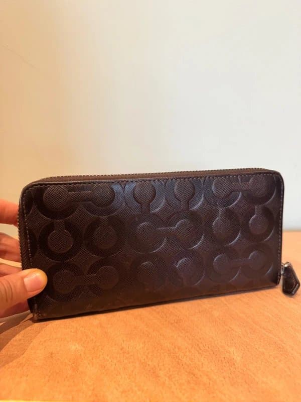 Coach Coach Signature Embossed Leather Accordion Zip Wallet - Mahogany Brown