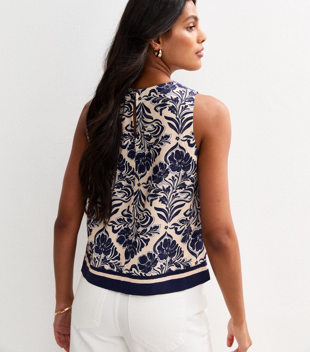 New Look Women's Blue Leaf Print Sleeveless Top New Look - 4