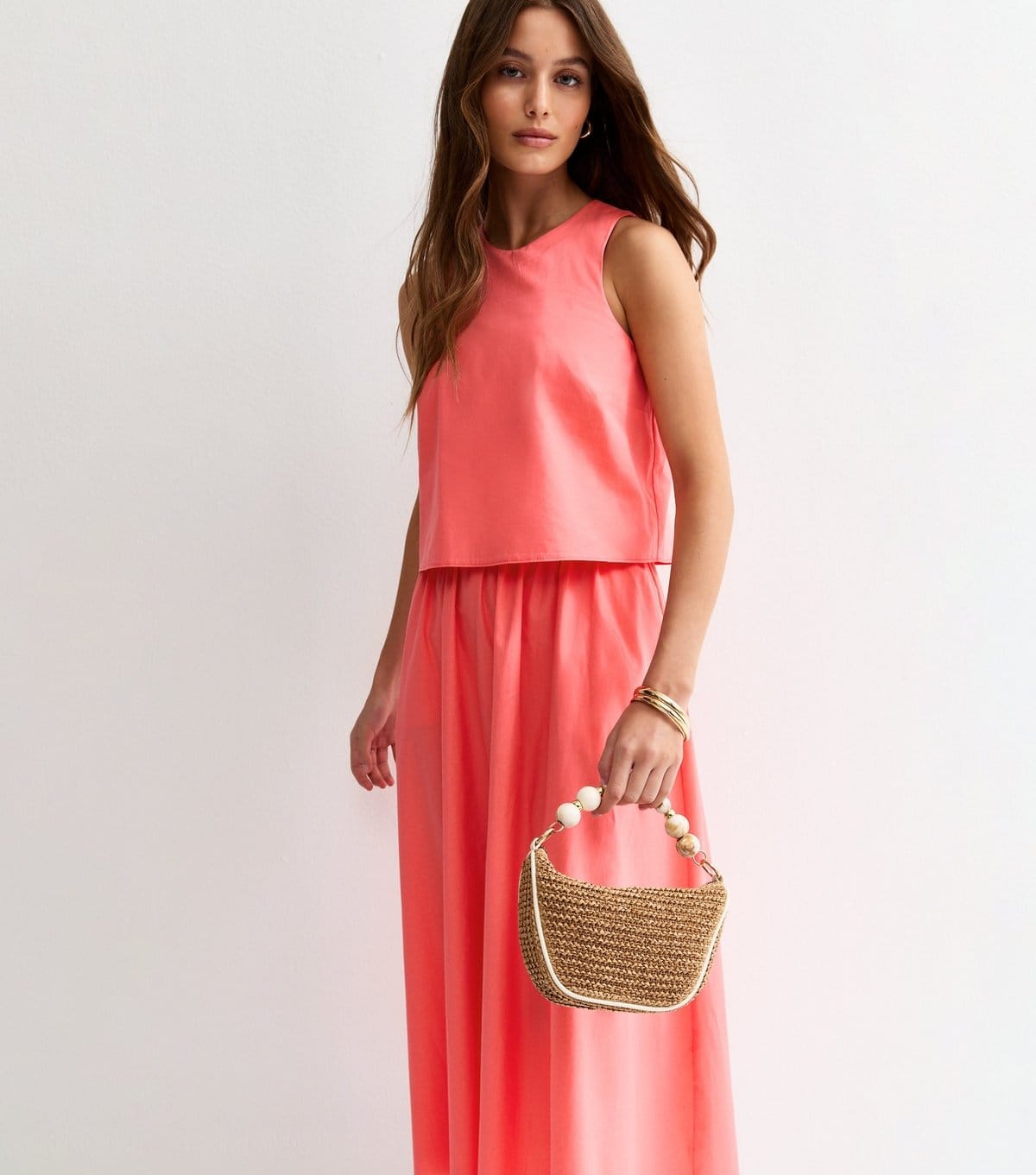 New Look Coral Layered Sleeveless Midi Dress