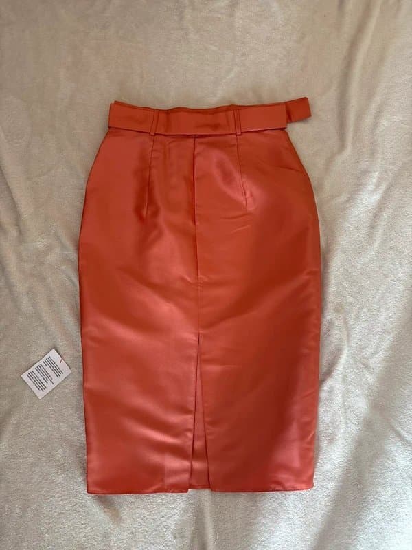 ASOS ASOS Luxe Satin Midi Pencil Skirt in Coral UK12