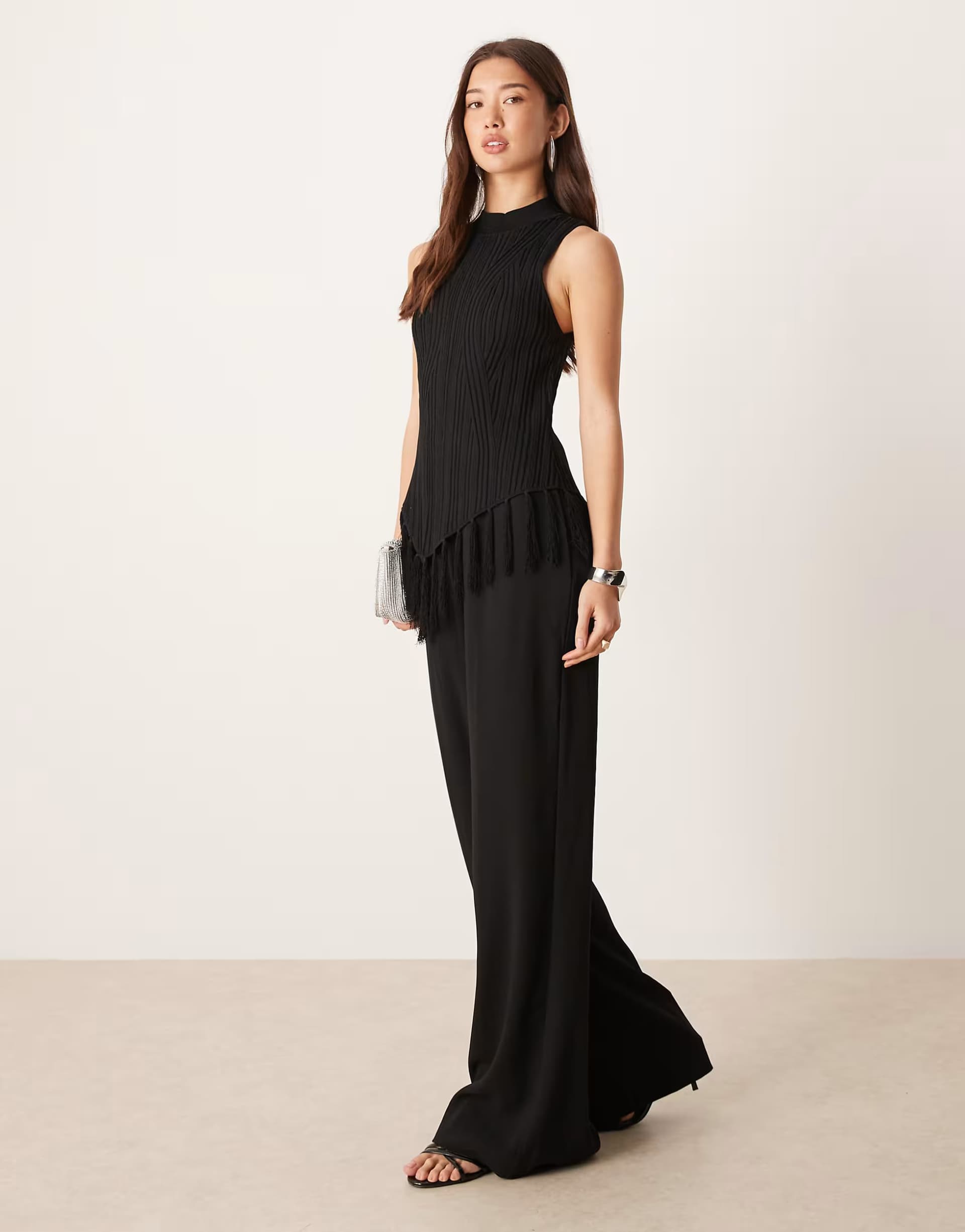 ASOS Mango sleeveless textured jumpsuit in black