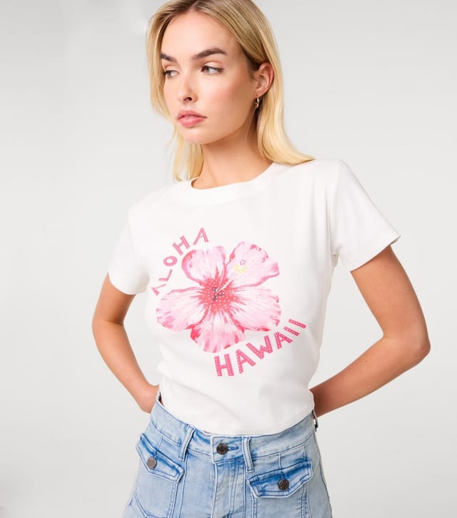 Pink Vanilla Women's Off White Hibiscus Print T-Shirt Pink Vanilla New Look - 3
