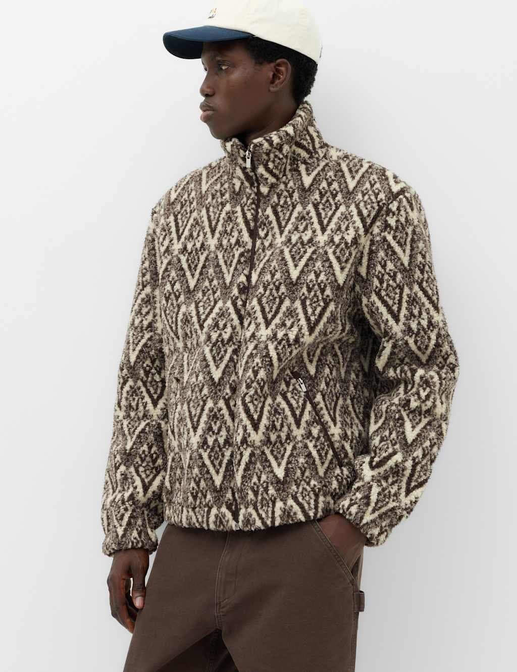Marks & Spencer M&S Fair Isle Funnel Neck Fleece Jacket Natural
