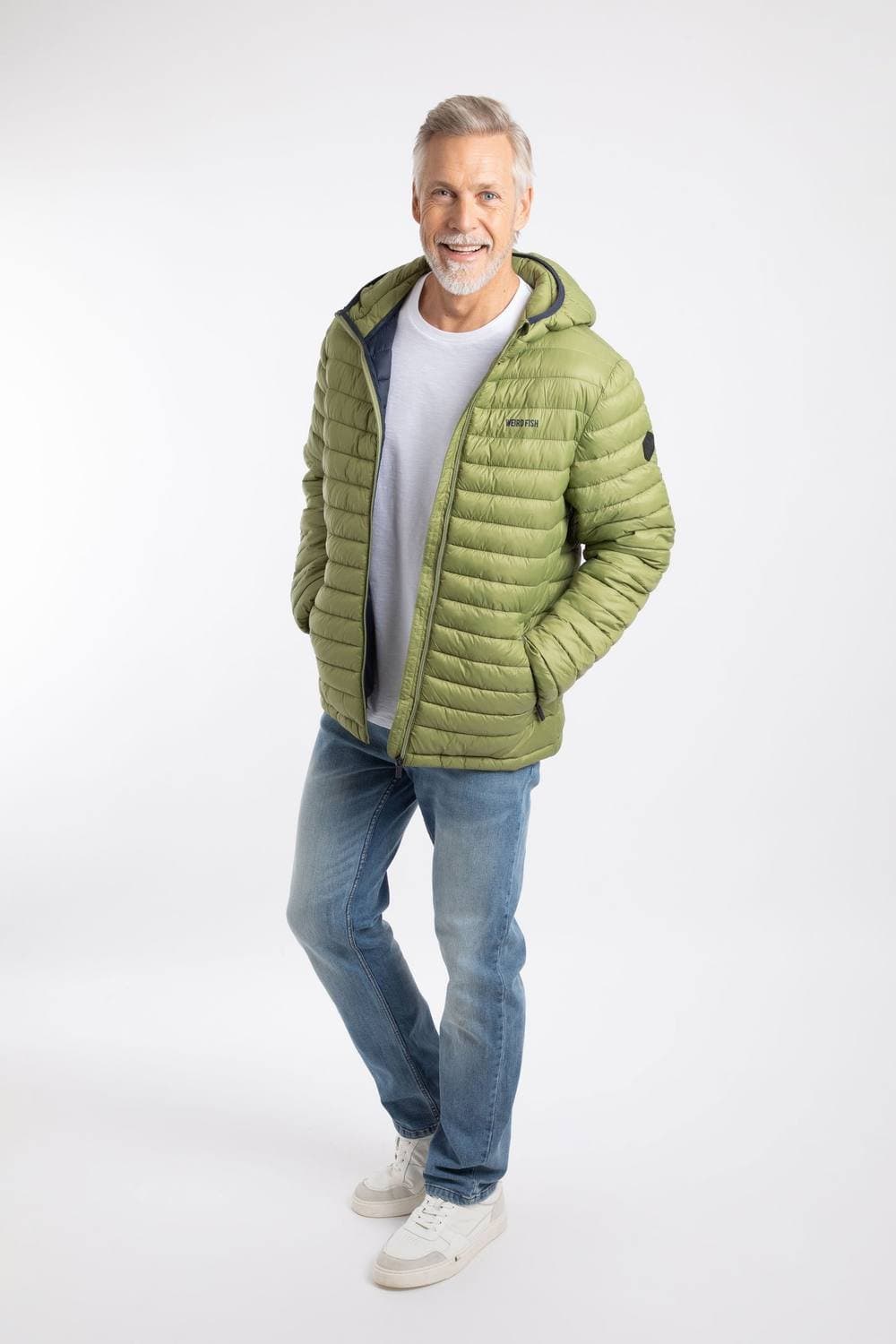 Weird Fish Weird Fish Men's Flete Lightweight Showerproof Padded Hooded Jacket in Pale Green