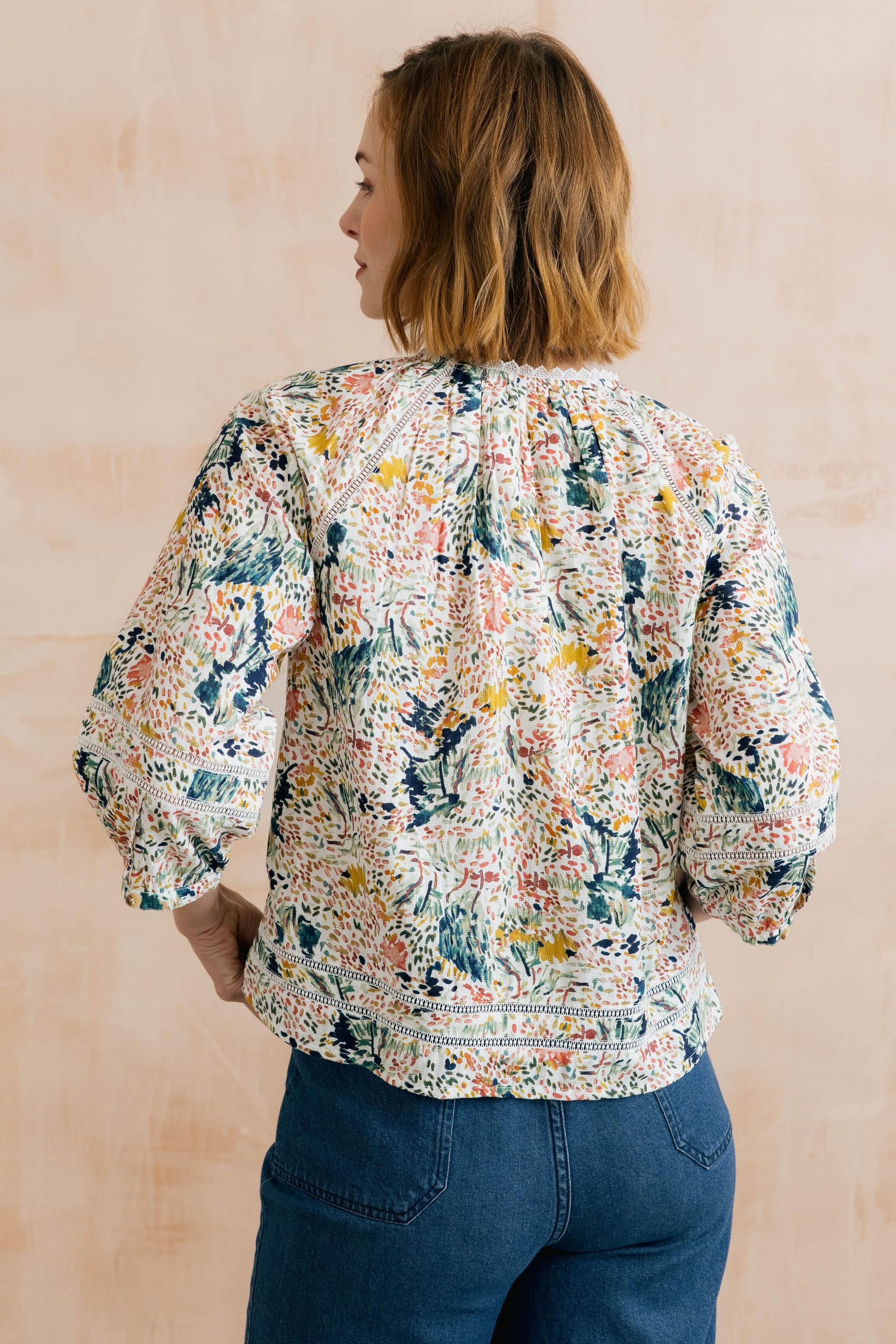 Lily & Me Lily & Me Women's Zoe Cotton Ditsy Print Blouse in Ecru - 4