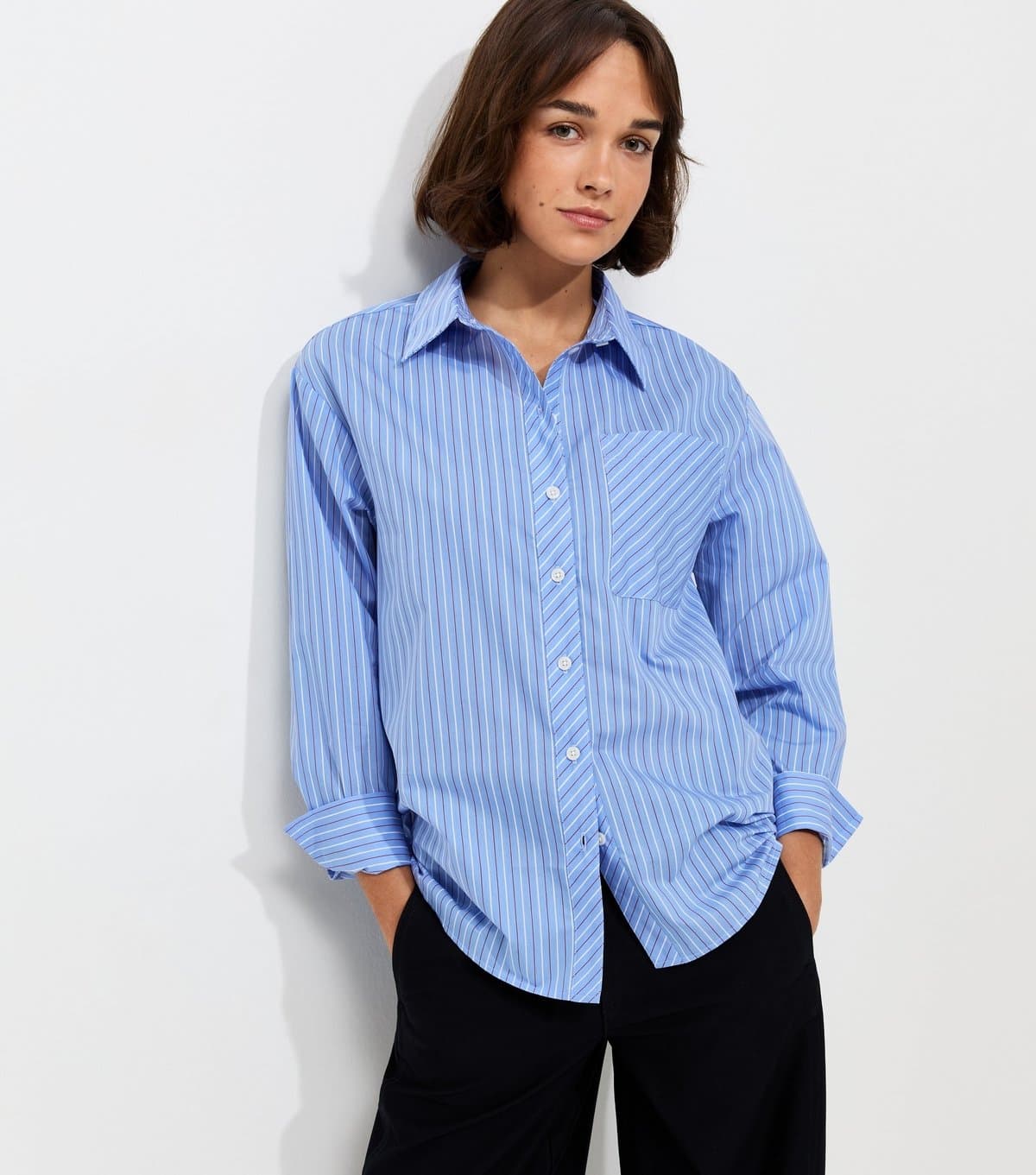 New Look Women's Blue Button Back Striped Long Sleeve Shirt New Look