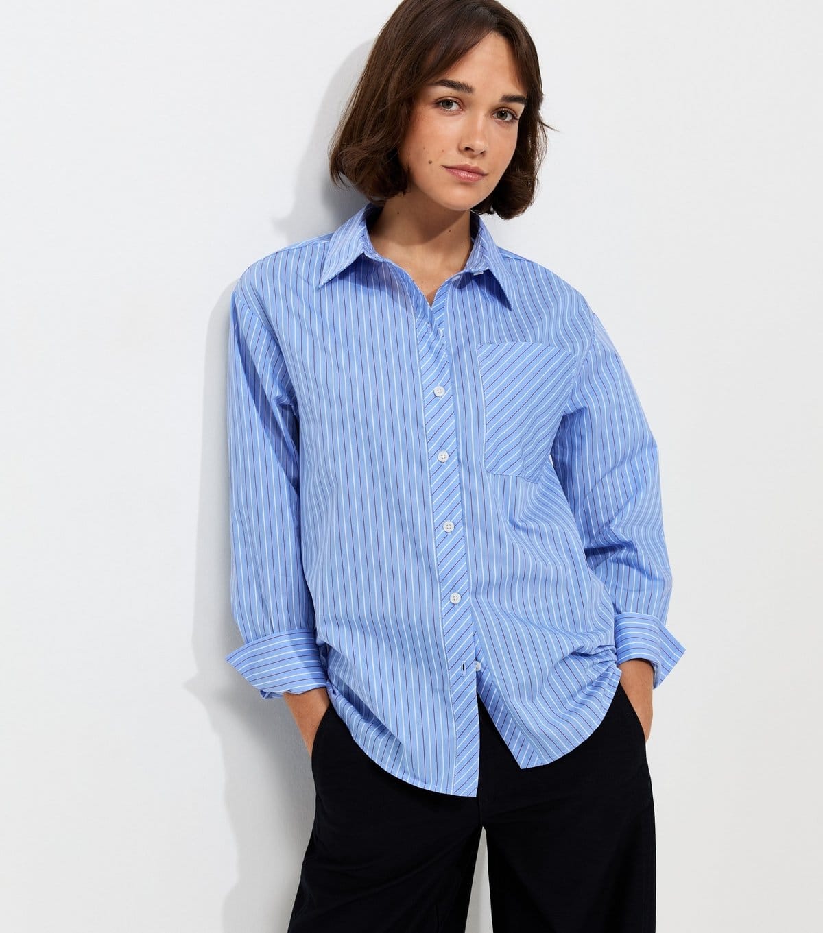 Women's Blue Button Back Striped Long Sleeve Shirt New Look