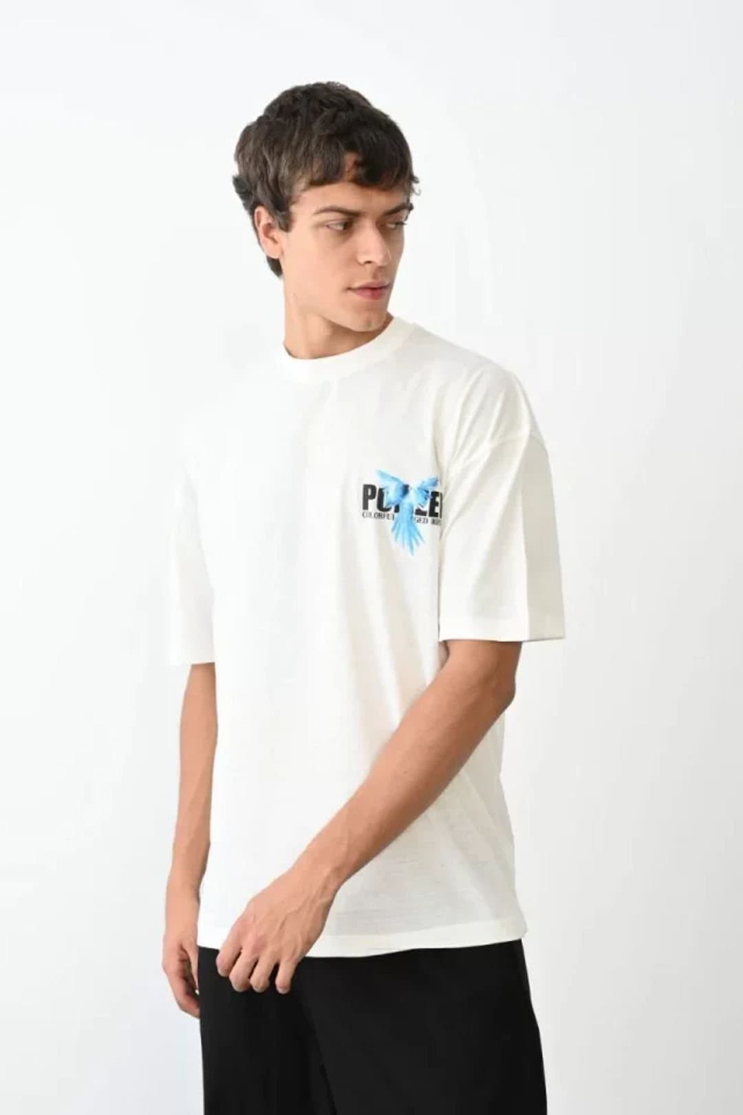 Janes Janes Men's Oversized Crew Neck Printed T-Shirt in White