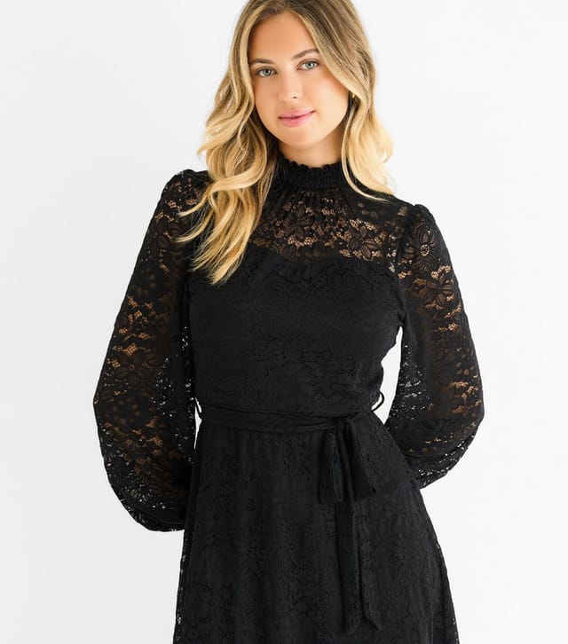 Gini London Women's Black Lace High Neck Mini Dress Gini London New Look - 3