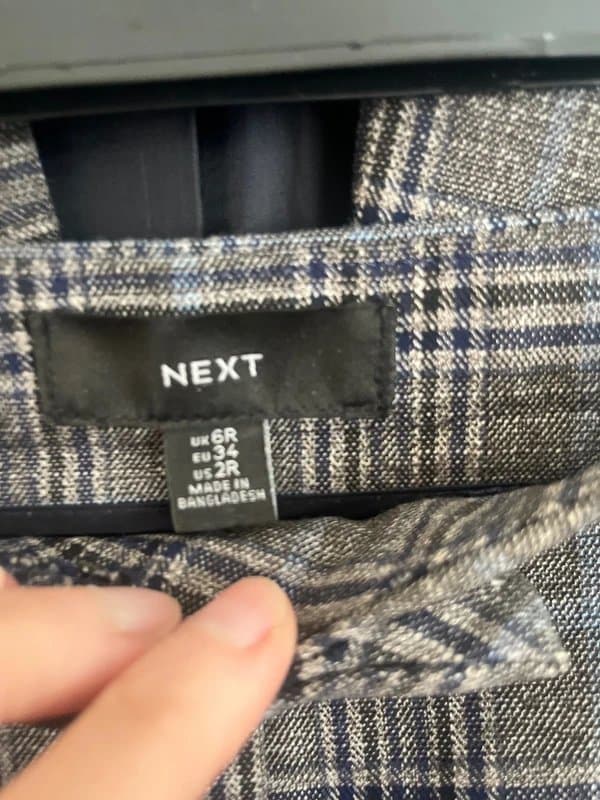 Next Next checked trouser suit, grey, navy and blue, jacket 8, trousers 6 reg
