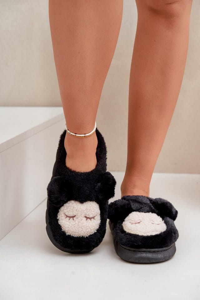 Love Lace Love Lace Women's Adorable Faux Fur Slippers with Thick Non Slip Sole for Warm Days in Black - 3