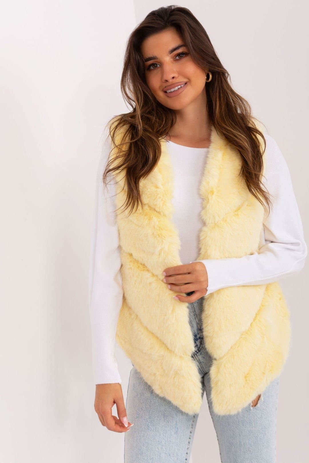 Love Lace Love Lace Women's Faux Fur Padded Gilet Vest With Pockets in Yellow