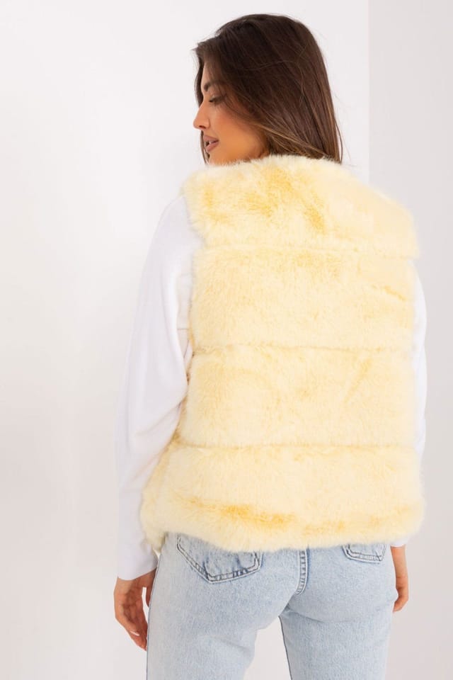 Love Lace Love Lace Women's Faux Fur Padded Gilet Vest With Pockets in Yellow - 3
