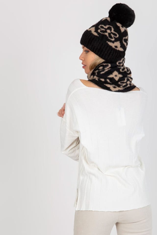 Love Lace Love Lace Women's Warm Infinity Scarf Chimney with Pattern & Matching Cap Set in Black - 3