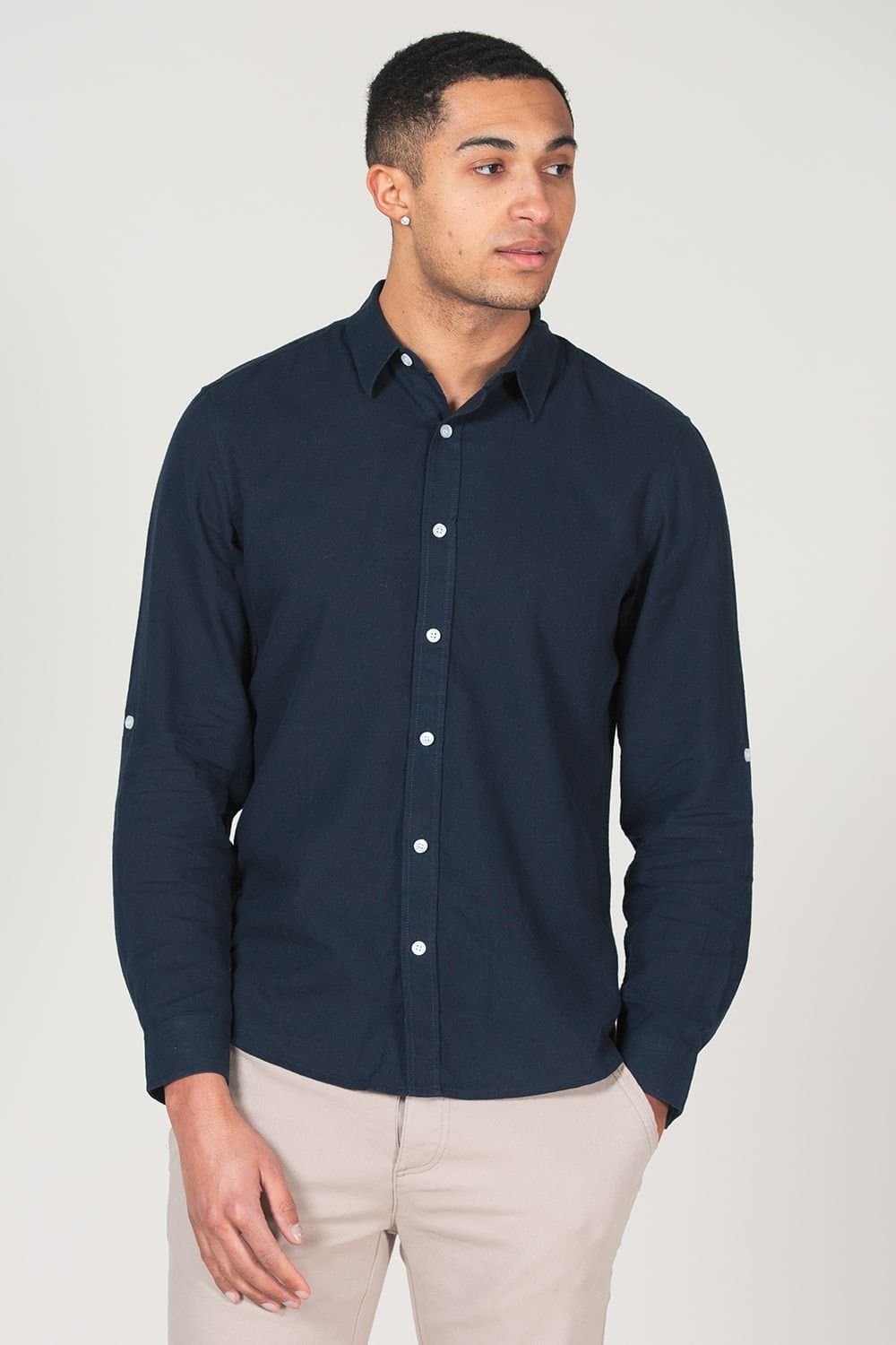 Tokyo Laundry Tokyo Laundry Men's Linen Blend Long Sleeve Button-Up Shirt in Navy