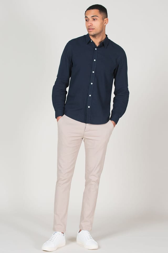 Tokyo Laundry Tokyo Laundry Men's Linen Blend Long Sleeve Button-Up Shirt in Navy - 3