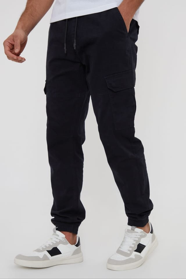 Threadbare Threadbare Men's 'Belfast' Cotton Jogger Style Cargo Trousers With Stretch in Black - 2