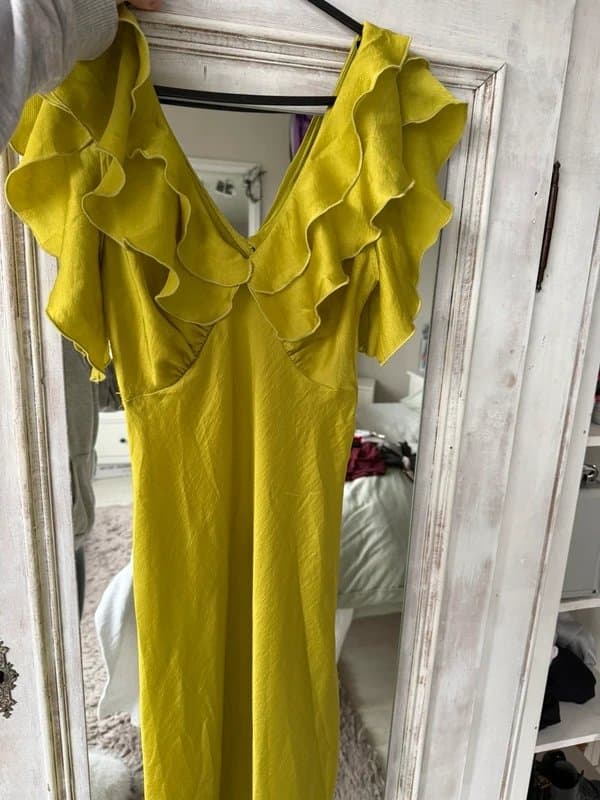 New Look Olive satin dress with frills