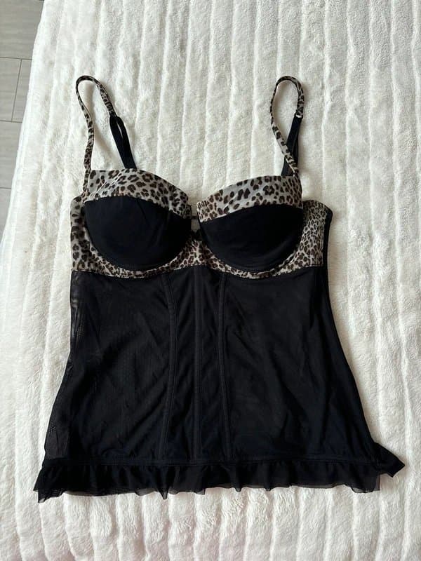 Cotton Club Cotton club leopard print and black corset mesh top Italian vintage