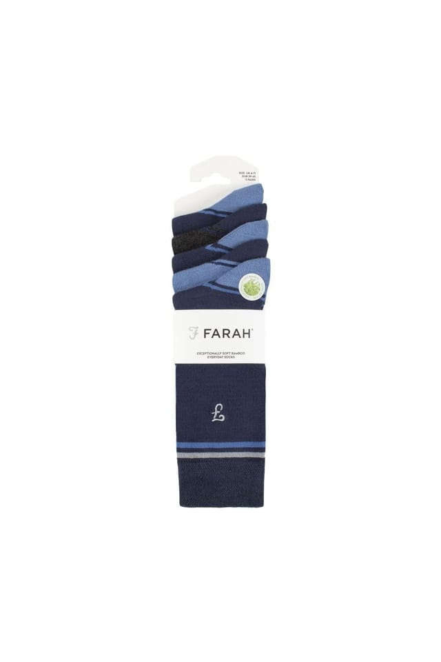 Farah FARAH Men's 5 Pack Bamboo Bright Striped Patterned Socks in Mid Navy - 2