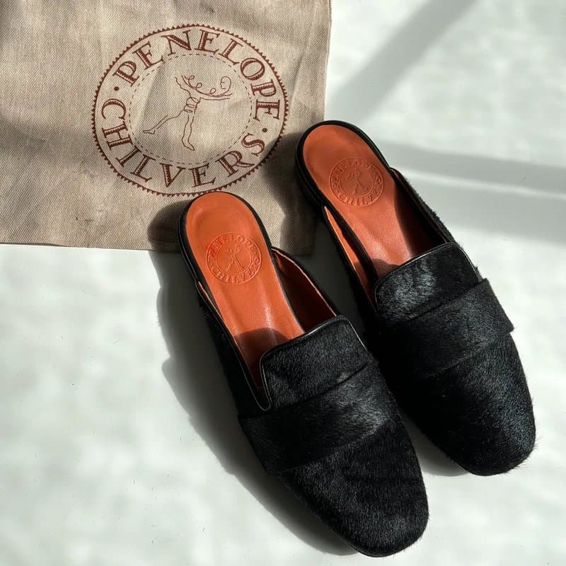 Penelope Penelope Chilver black pony hair mules - size 37. (RRP £260)