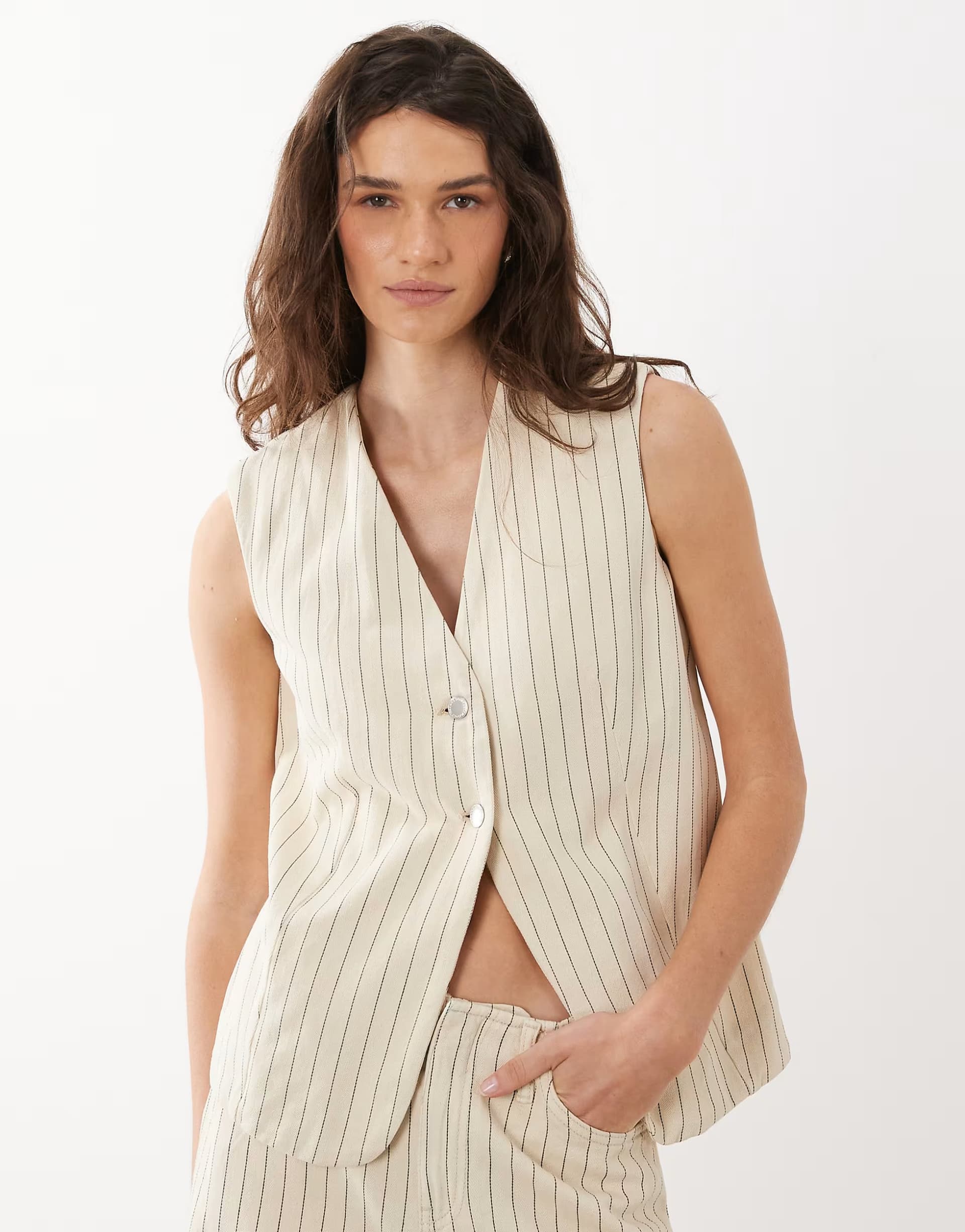 ASOS Mango Tony denim waistcoat co-ord in beige stripe